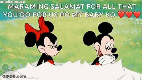 Mickey Mouse And Minnie Mouse Standing Together GIF