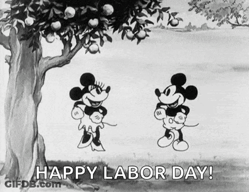 Mickey Mouse And Minnie Mouse Standing Under Tree GIF