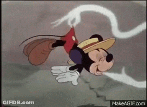 Mickey Mouse Doing Handstand In Hat And Gloves GIF