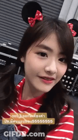 Mickey Mouse Girl In Striped Shirt, Red Bow GIF
