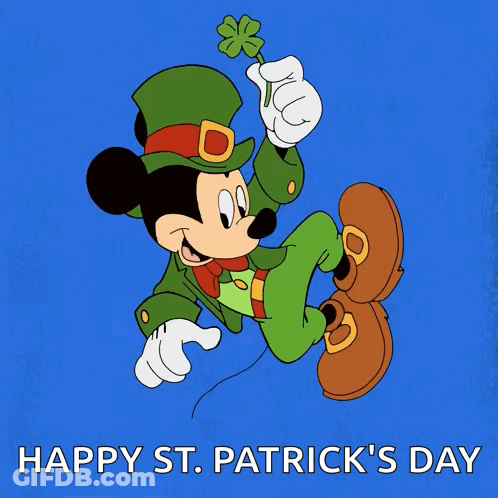 Mickey Mouse Holding Four Leaf Clover Happy St. Patrick's Day GIF