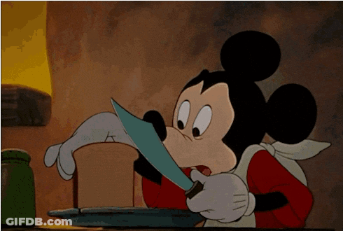 Mickey Mouse Holding Knife And Plate GIF