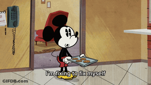 Mickey Mouse Holding Tray Of Cookies Fixing To Fix Myself GIF