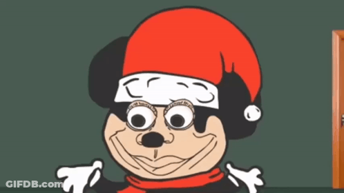 Mickey Mouse In Red Hat And Scarf GIF