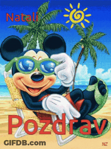 Mickey Mouse In Sunglasses On Beach Saying Pozdrav GIF