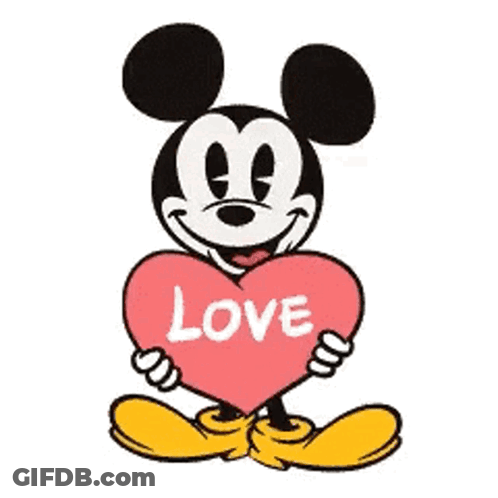 Mickey Mouse Is Holding A Heart That Says Love On It . GIF