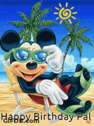 Mickey Mouse Is Wearing Sunglasses While Sitting On A Beach Chair . GIF