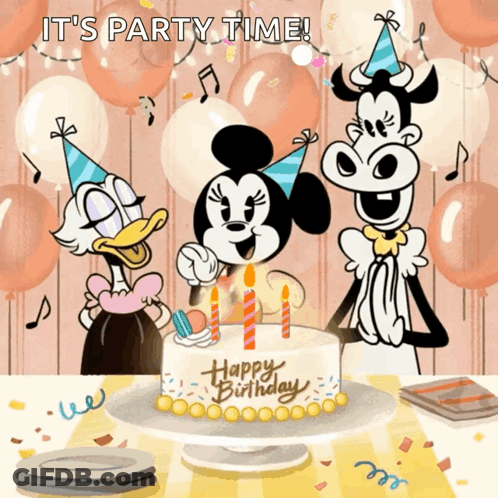 Mickey Mouse Minnie Mouse And Daisy Duck Celebrating Happy Birthday GIF