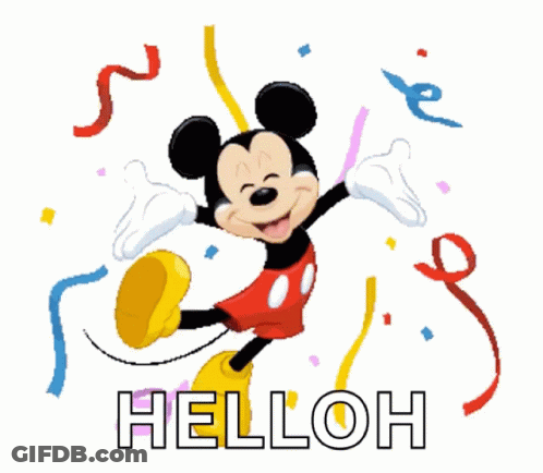 Mickey Mouse Surrounded By Confetti Saying Hello GIF