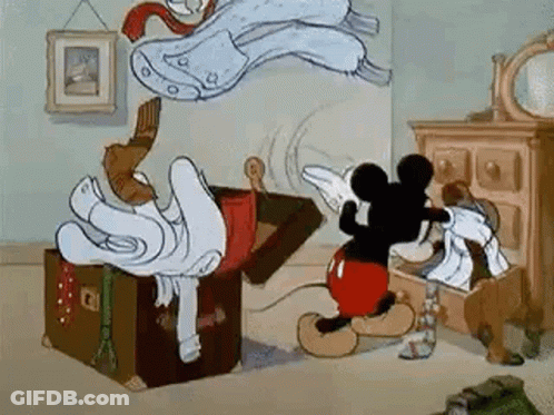 Mickey Mouse Unpacking Suitcase Saying Start Packing GIF