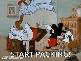 Mickey Mouse Unpacking Suitcase Says Start Packing GIF