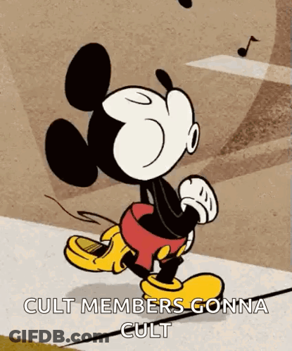 Mickey Mouse Walking With Cult Members Gonna Cult GIF