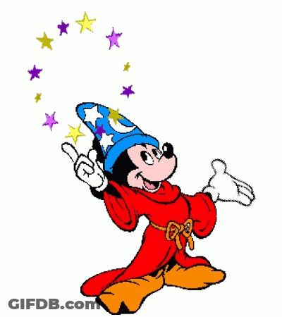 Mickey Mouse Wizard Hat Pointing At Stars GIF