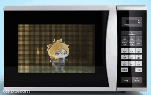 Microwave With Cartoon Character Displaying 12:26 GIF