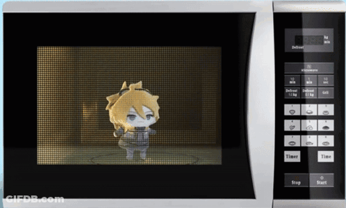 Microwave With Cartoon Character On Screen And Timer Button GIF