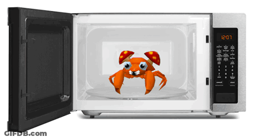 Microwave With Open Door And Crab On Plate GIF