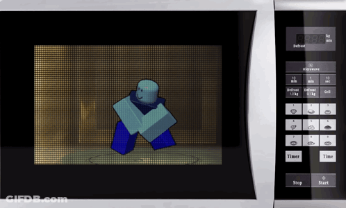 Microwave With Robot On Screen And Timer GIF