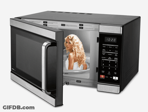 Microwave With Woman In Bathtub On Screen GIF