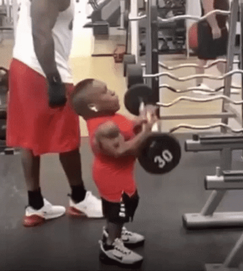 Midget Black Guy Gym Weight Lifting Exercise GIF