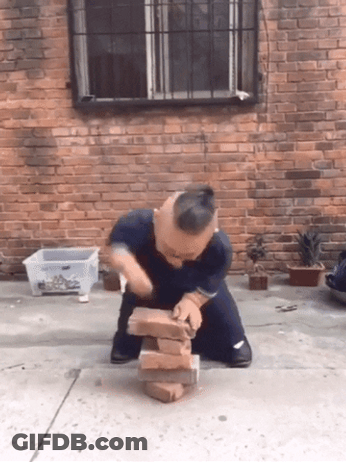 Midget Dwarf Ninja Breaking Blocks Epic Fail GIF