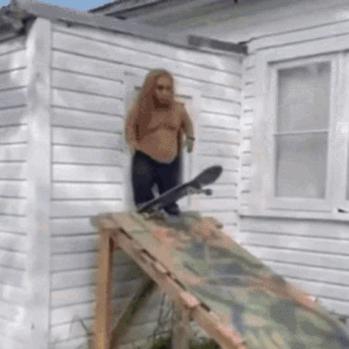Midget Skateboarding House Backyard Epic Fail GIF