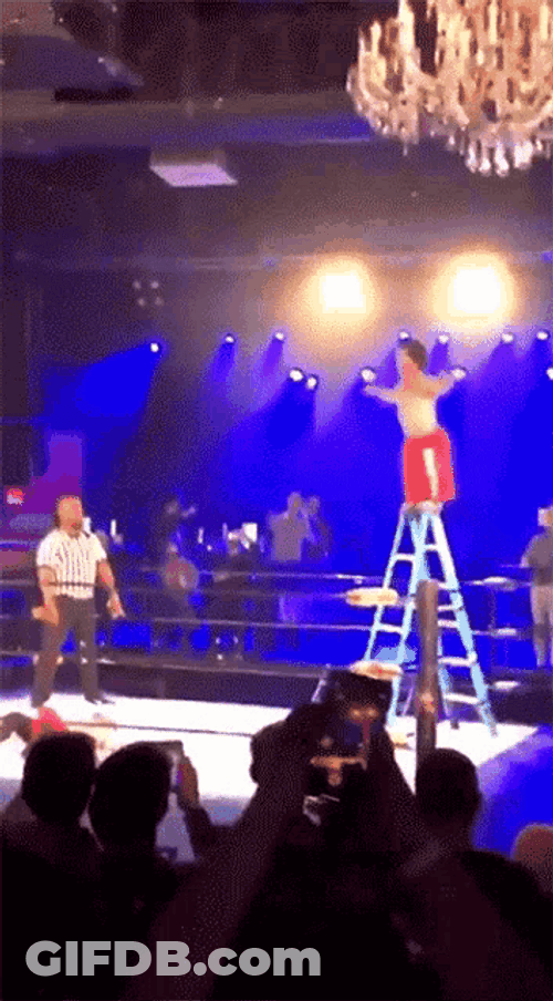 Midget Wrestling Jump Epic Fail GIF