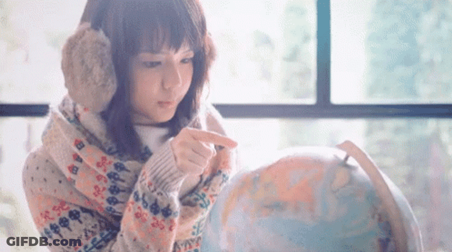 Mikako Tabe Checking The Globe GIF