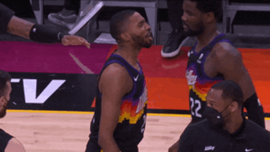 Mikal Bridges Chest Bump NBA Game GIF