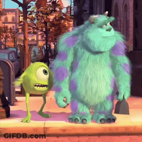 Mike And Sully From Monsters Inc On Sidewalk GIF