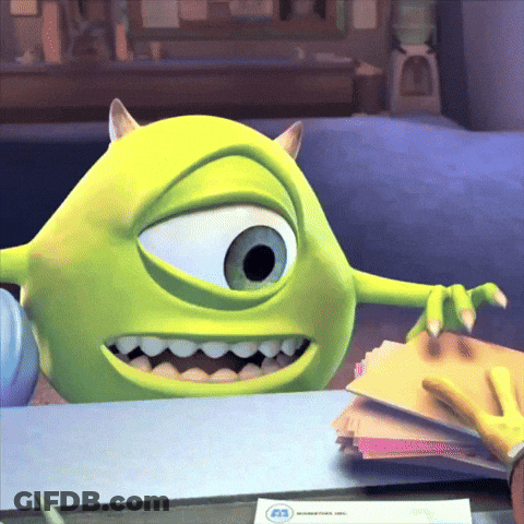 Mike From Monsters Inc At Desk With Papers GIF