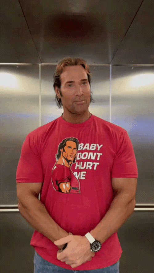 Mike O'Hearn Riding Elevator Red Tee GIF