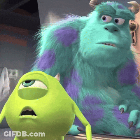 Mike Wazowski And Sulley From Monsters Inc Looking At Each Other GIF
