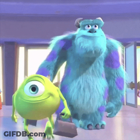 Mike Wazowski And Sulley From Monsters Inc Standing Next To Each Other GIF