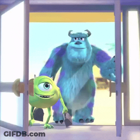 Mike Wazowski And Sulley Standing In Doorway GIF