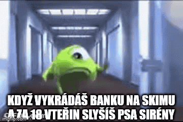 Mike Wazowski From Monsters Inc Is Walking Down A Hallway GIF