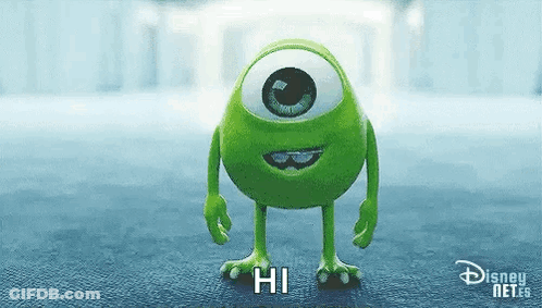 Mike Wazowski From Monsters Inc Saying Hi Blue Background GIF