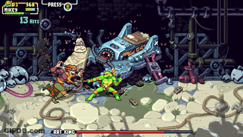 Mikey Fighting Rat King GIF