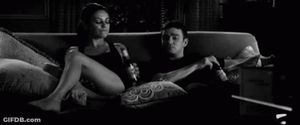 Mila Kunis And Justin Timberlake Drinking Beer GIF
