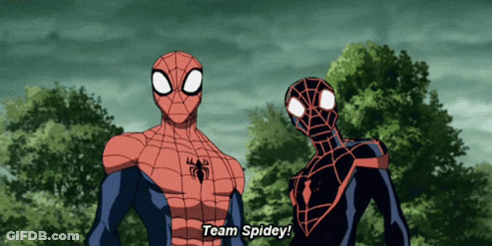 Miles Morales Peter Parker High Five Team Spidey GIF