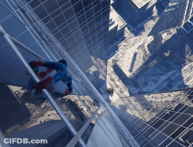 Miles Morales Spiderman Crawling Down Building GIF