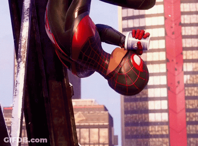 Miles Morales Spiderman Drinking Coffee Upside Down GIF