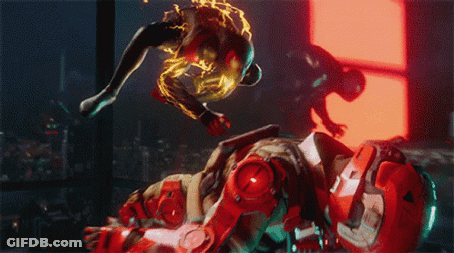 Miles Morales Spiderman Fierce Battle GIF