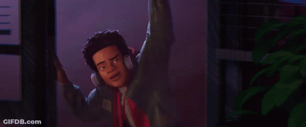 Miles Morales Spiderman Hanging Into Spiderverse GIF