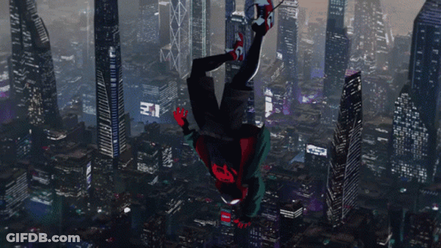 Miles Morales Spiderman Hanging Upside Down GIF