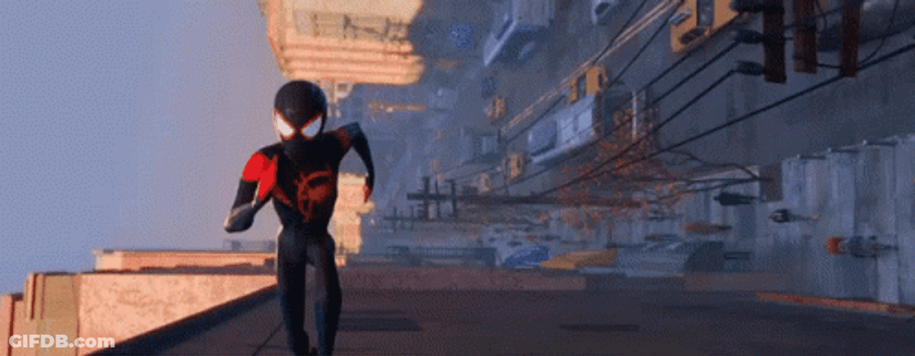 Miles Morales Spiderman Springing Out Of Building GIF
