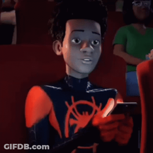 Miles Morales Spiderman Watching Movie GIF
