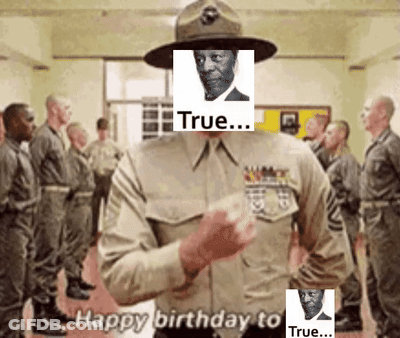 Military Man Holding Picture Of Man In Hat With 'True GIF