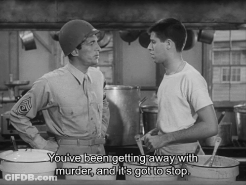 Military Man Talking In Kitchen Says You've Been Getting Away With Murder GIF