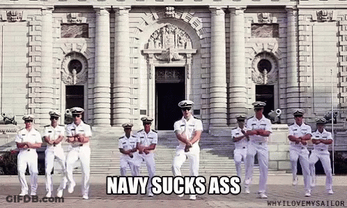 Military Men Dancing In Front Of Building GIF