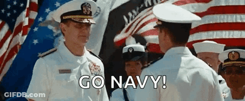 Military Men Saying Go Navy With American Flags GIF